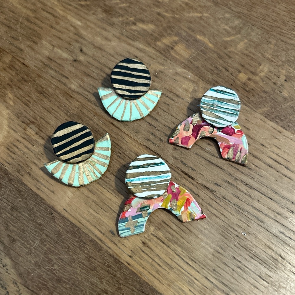Hand painted Leather Earrings Set of 2
